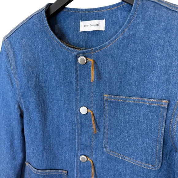 Short Sentence Size S Blue Denim Western Lady Jacket Stretch Denim Contrast Cuff - Picture 7 of 8